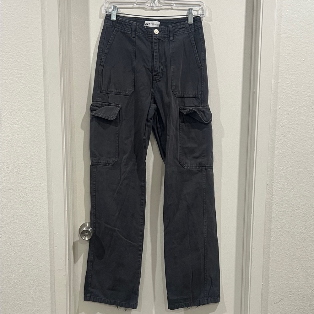 Zara Charcoal Straight Leg Cargo Pants